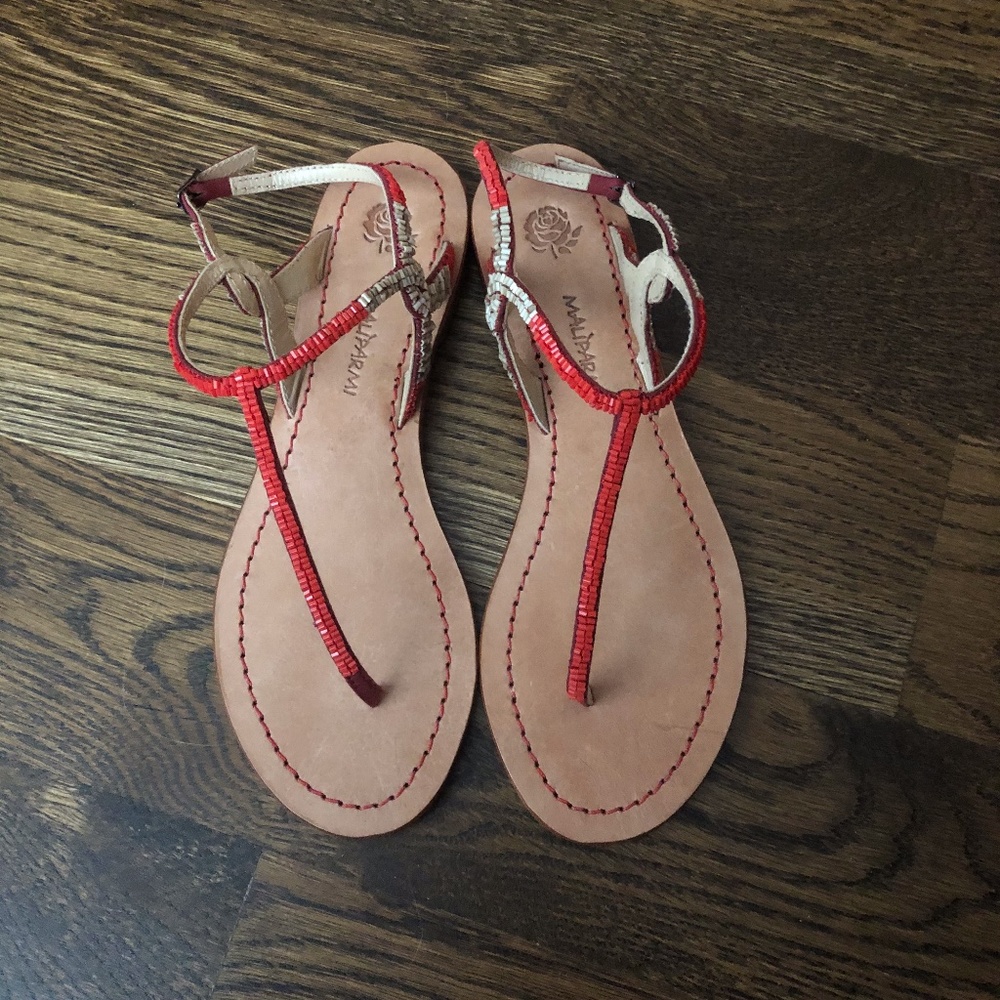 Brand New Red Hand-Beaded Maliparmi Sandals 6.5